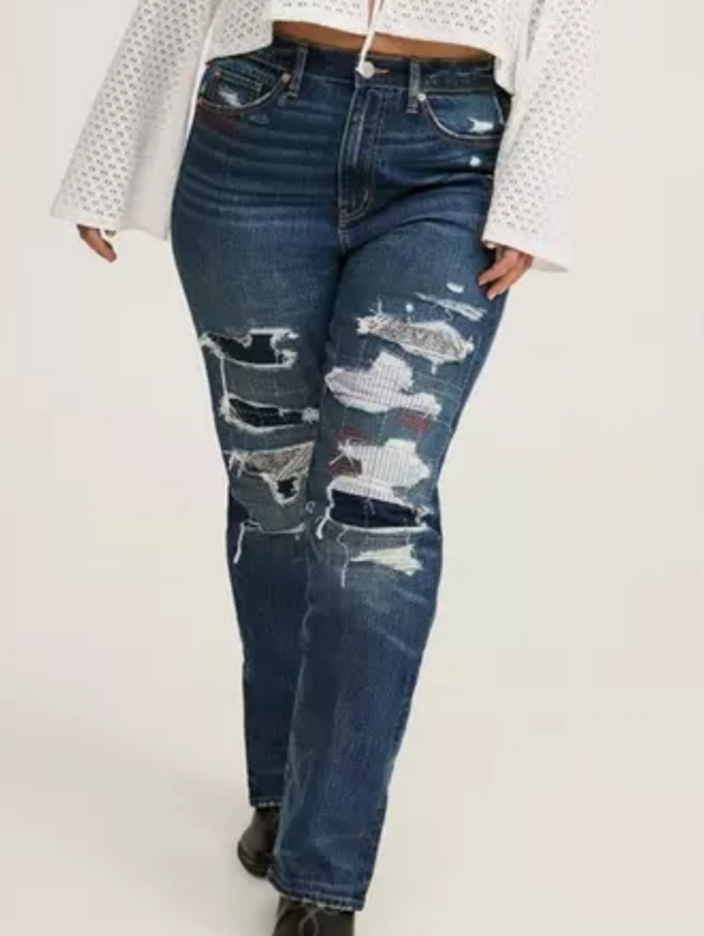 Torrid Festi High Rise Straight Jean Ditressed Patchwork Size 10 R